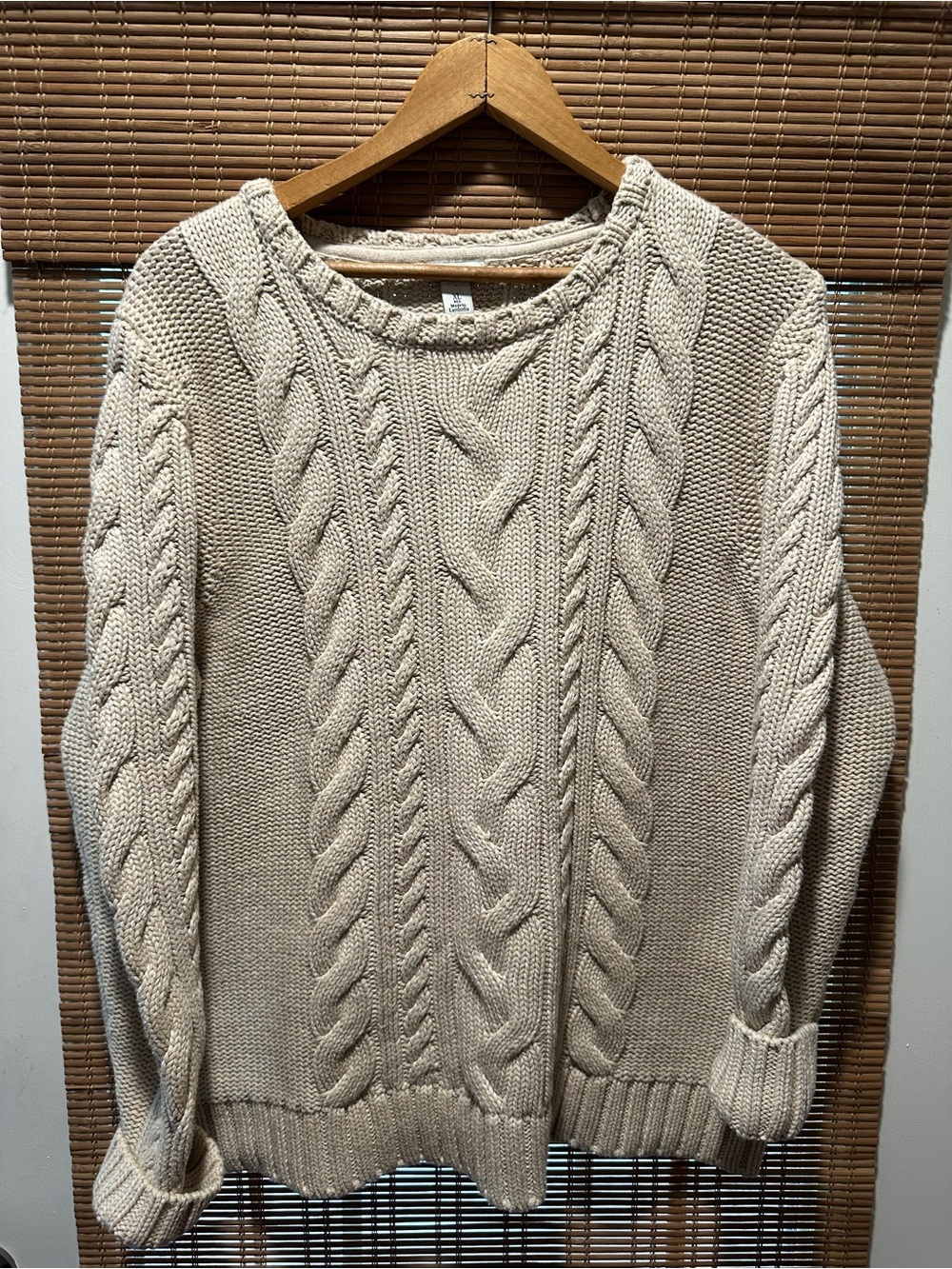 LL Bean Beige Heavy Cable Knit Fisherman Cotton Sweater Women’s Size XL